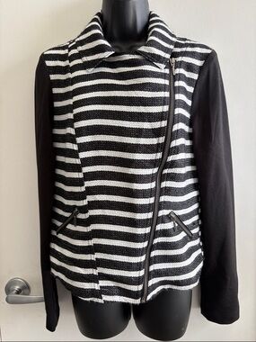 Maurices Black & White Striped Moto Preppy Blazer SZ S